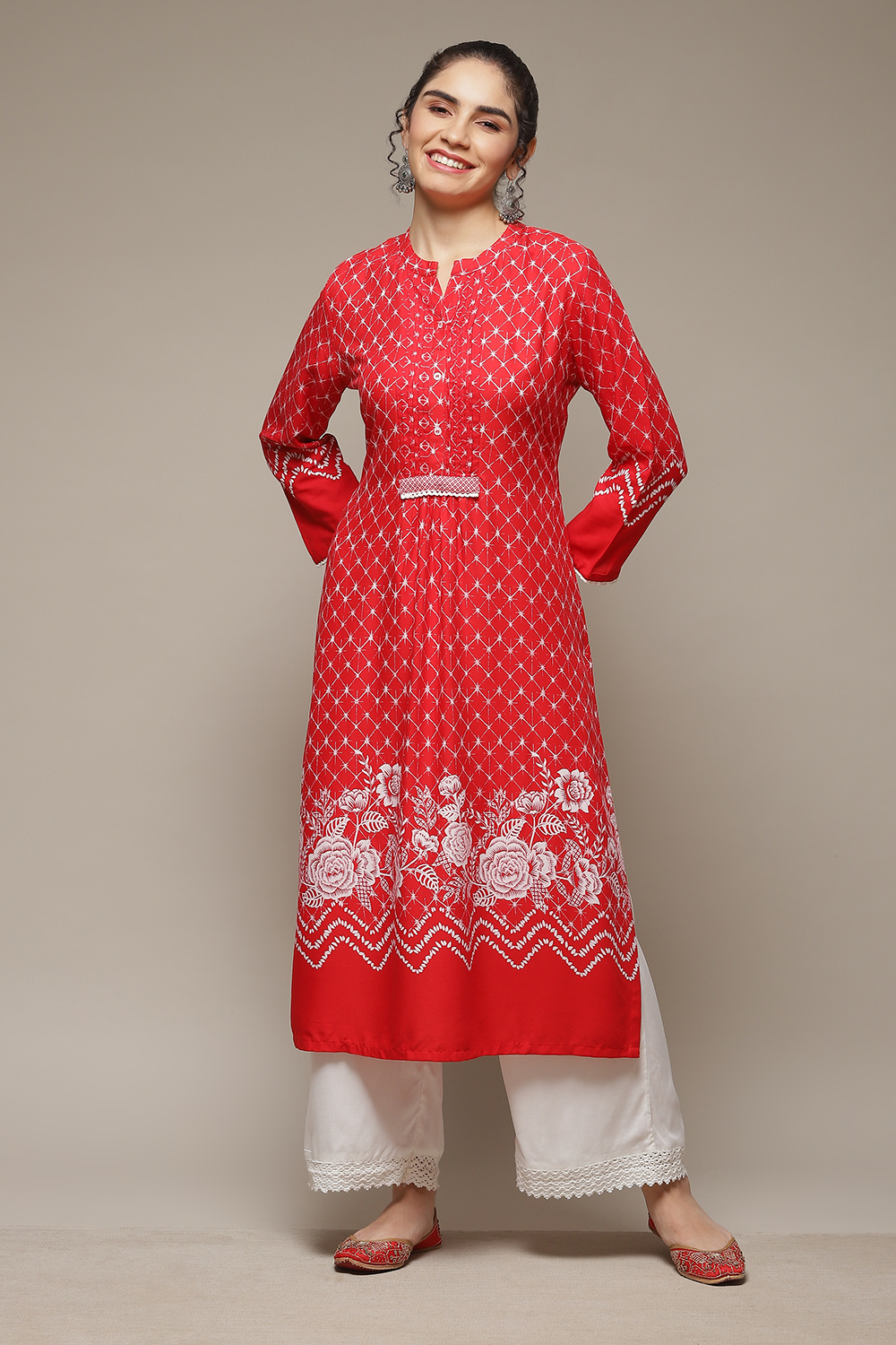 Red LIVA Straight Kurta image number 0